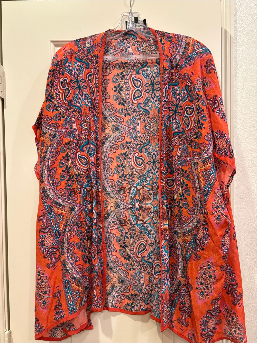 Women's Open-Front Paisley Kimono in Vibrant Orange